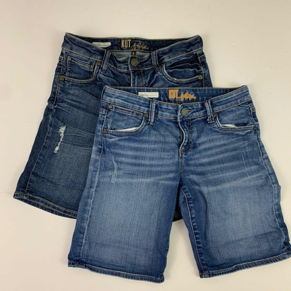 Kut From The Kloth Women's 0 Catherine Boyfriend Jean Shorts Medium Dark Wash x2
